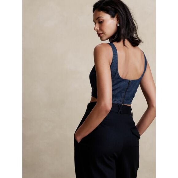 Banana Republic Denim Scoop Neck Corset In Dark Blue Womens Size 14 - Picture 2 of 6